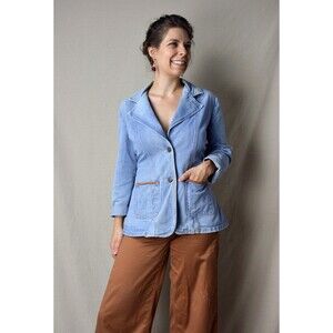 1970s Denim Jacket Size Large 70s Light Wash Jean Jacket with Leather Pocket